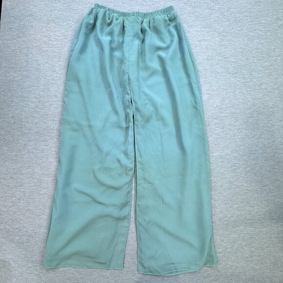 Womens Size 8 Sage Green Floral Lace Chiffon 3 Pc Pant Suit with Jacket Wide Leg - Picture 9 of 16